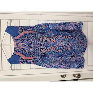 Lilly Pulitzer Zeta Tank Top in the Tic Tac Tile print and 100% silk material.